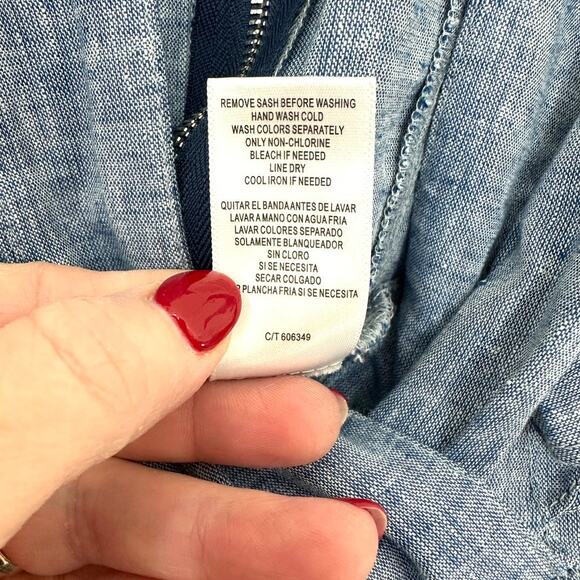 V by Violet Weekend Chambray Linen Blend Jumpsuit Ruffle Sleeve Blue 8 Coquette - Picture 8 of 8